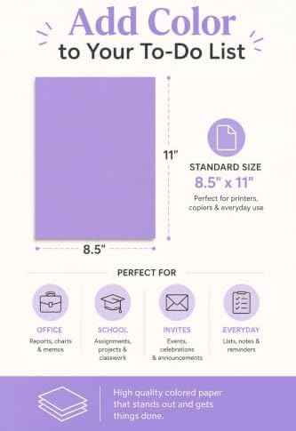 Colored Copy Printing And Writing Paper, 20 pound (75 GSM) 8.5" X 11", Letter Size, 500 Sheets Per Ream. (Lavender/orchid)