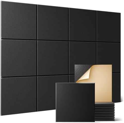 Sonicism 12 Pack Acoustic Wall Panels with Self-Adhesive, 12" X 12" X 0.4" Sound Proof Foam Panels, Decorative Soundproof Wall Panels, Sound Proof Absorbing Tiles for Home & Offices, Black
