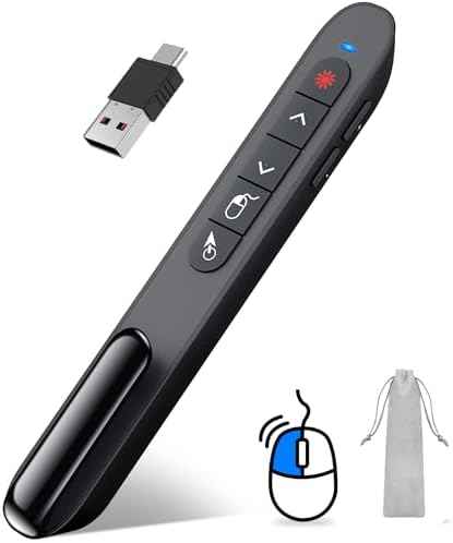 DINOSTRIKE USB-A and USB-C Presentation Clicker with Air Mouse Control, Rechargeable Wireless Presenter Remote PPT Pointer RF 2.4GZ PowerPoint Clicker Slide Advancer for Mac Computer Laptop