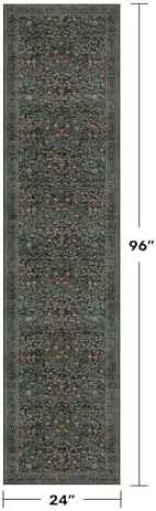 Dark Green Washable 2x8 Runner Rug Non Slip for Kitchen, Hallway, Entryway Indoor, 8ft Long Rubber Backed Low Pile Carpet Runners - Stain Resistant Vintage Floor Décor