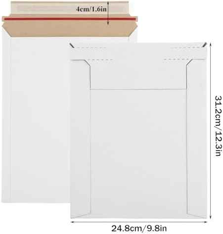 100 Pack 9.5x12 Inch Rigid Mailers, Self Seal Photo Document Mailer Cardboard Mailing Envelopes Stay Flat Mailers for CD, Photos, Document, Pictures, Papers, Files, White