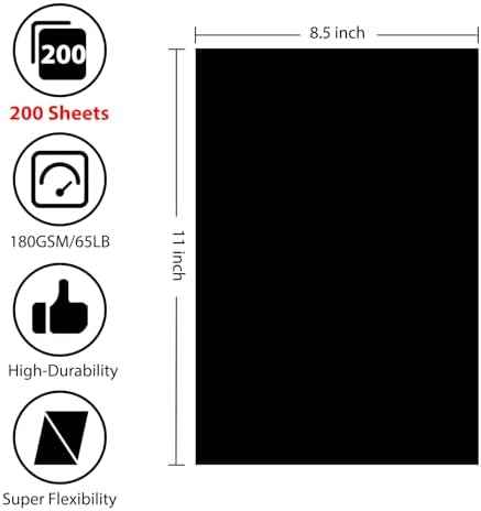 200 Sheets Black Cardstock 8.5x11, 65lb Card Stock Construction Print Paper