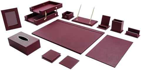 Leather Desk Set,13-Piece Desk Organizer Set, Executive Office Accessories with Desk Pad & Blotter, 2-Tier Tray, Pen Holder & More, Professional Office Desk Decor & Gift Set (Burgundy)