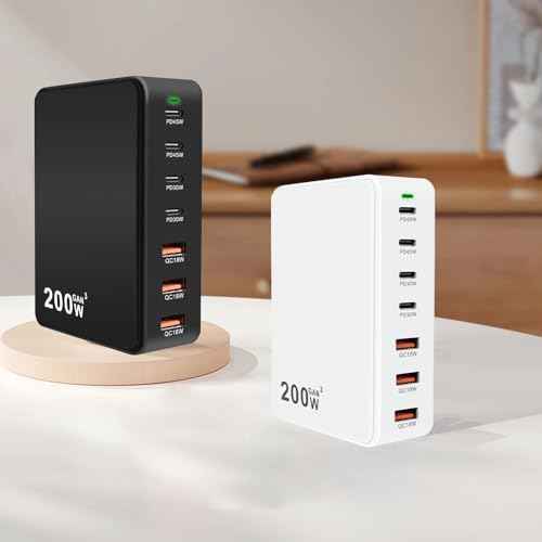 USB C Charger Station 200W PD QC3.0 GaN Fast Charging Block 7 Port (White)