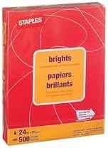 Staples Brights 24 Lb. Colored Paper Red 500/Ream, For Everyday Use at Home or Office