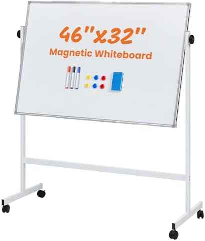 NEWBULIG Magnetic Whiteboard with Wheels 46" x 32", Dry Erase Board with Adjustable Rolling Stand, Heavy-Duty Aluminum Frame & Accessory Tray for Office, Classroom, Home & Presentations, White