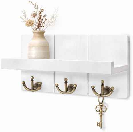 Rebee Vision Key Holder Wall Mount with 3 Anchor Hooks for Entryway, White