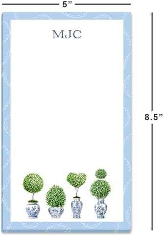 Current Blue & White Topiary Personalized Notepads – 50-Sheet Lined Paper Pads, Memo Pad, Shopping List, To-Do Notes, Office Organizer 5" x 8 1/2"