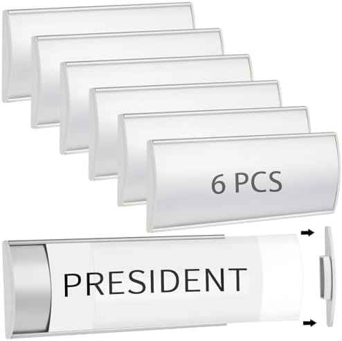 Therwen 6 Pcs Aluminum Office Name Plate Holder for Door, Silver