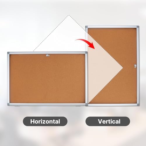 Enclosed Cork Bulletin Board Tamper-Proof Dispaly Case, Aluminium Frame, All-Weather Cork Noticeboard, Outdoor Enclosed Cork Board for School, Office, Restaurant, Hospital (38 X 26 Inches)
