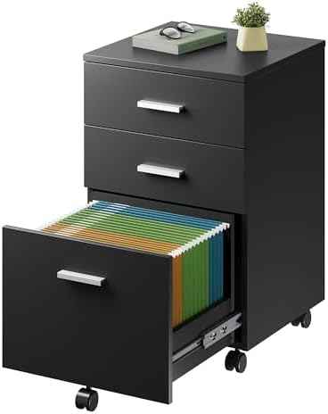 DEVAISE 3 Drawer Wood File Cabinet, Under Desk Filing Cabinet, Black