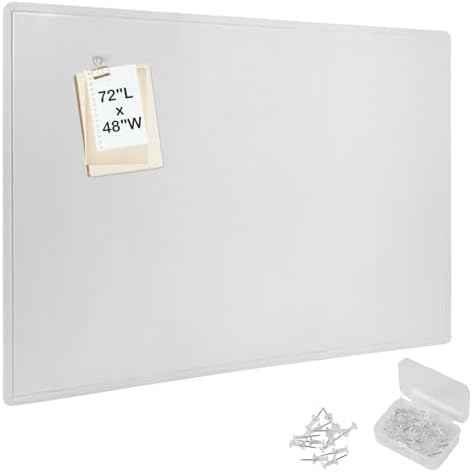 Extra Large Bulletin Board, 72 x 48 Inches Decorative Felt Pin Board Foldable Photo Board Self-Adhesive Vision Board with 50 Pushpins for Office, Home, School, Cork Board Alternative for Wall (White)