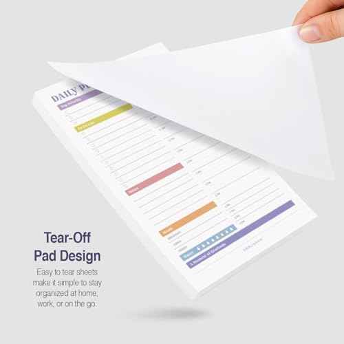 Daily Planner Notepad, 5.5 x 8.5" Tear-Off Pad – 70 Undated Sheets Focus-Enhancing Desktop Organizer with Hourly Schedule, To-Do List for Work, School (White, Colorful, 1 Pack)