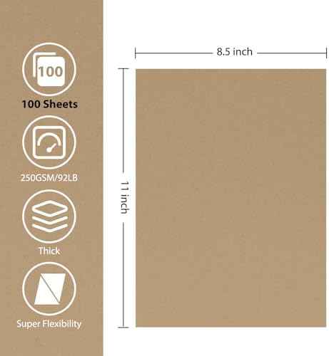 100 Sheets Brown Cardstock Printer Paper 8.5x11, 92lb Brown Cardstock