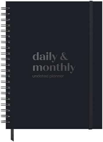 Undated Daily & Monthly Planner 2026-2027 | Hourly Schedule | Large 8.5" x 11" | Daily Work Planner with Full Page Per Day, To Do List, Time Blocking, Black Hardcover Spiral Notebook