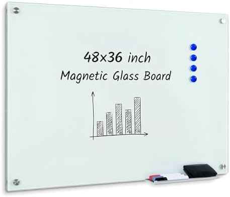 Magnetic Glass White Board 48 x 36, Tempered Frameless Dry Erase Board for Wall, Whiteboard for Office, Home & School