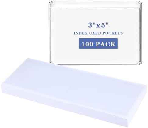 100 Pack Clear Adhesive Pockets 3" x 5" Index Card Pockets with Top Open for Loading Index Card Holder Clear Plastic Labels Holders Adhesive Plastic Sleeves for Organizing, Storage Bins, Library Cards