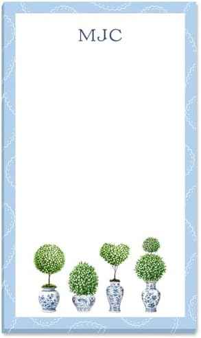 Current Blue & White Topiary Personalized Notepads – 50-Sheet Lined Paper Pads, Memo Pad, Shopping List, To-Do Notes, Office Organizer 5" x 8 1/2"