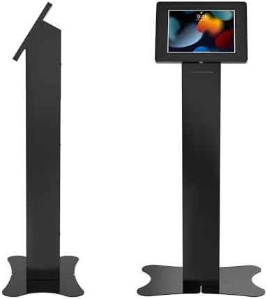 CTA Digital Locking Kiosk & Enclosure – Premium Locking Floor Stand Kiosk with Universal Security Enclosure - Storage and Cable Management for Retail POS - Ordering Screens & More Black (PAD-PARAFPE)