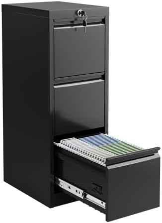 GAOMON 3-Drawer File Cabinet with Lock - Heavy Duty Metal Filing Cabinet for Letter/Legal/A4/F4 Documents Vertical Storage for Home Office Requires Assembly, Black (3 Drawers)