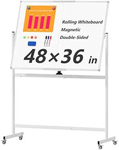 Large Rolling Whiteboard on Wheels, 48" x 36" Double-Sided Mobile White Board with Stand, 4' x 3' Portable Standing Magnetic Dry Erase Board Easel for Home Office Classroom School, Silver