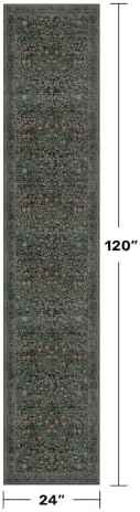 Vintage Washable 2x10 Runner Rug Non Slip for Hallway, Kitchen, Entryway, 10ft Stain Resistant Extra Long Soft Rug Runners, Dark Green Floral Unique Botanical Floor Mat