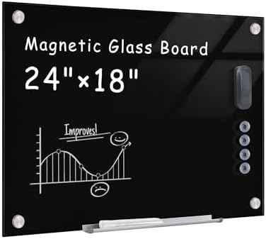Mifuro Magnetic Glass Whiteboard，24"x18" Wall Mounted Frameless Dry Erase Board for Office, Home & School Black