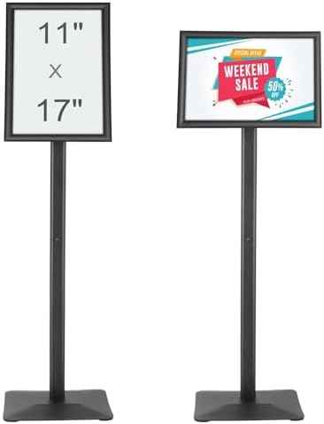 VEVOR Pedestal Sign Holder, 11 x 17 Inch Vertical and Horizontal Adjustable Poster Stand, Heavy-Duty Floor Standing Sign Holder with Metal Base for Display, Advertisement, and Outdoor, Black