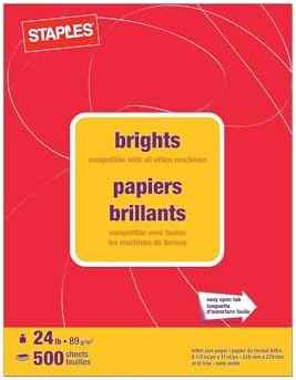Staples Brights 24 Lb. Colored Paper Red 500/Ream, For Everyday Use at Home or Office