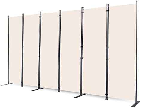 Room Divider, 6 Panel Folding Privacy Screens with Wider Feet, Cream
