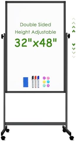 Rolling Whiteboard on Wheels 48" x 32" Aluminum Frame (Black)