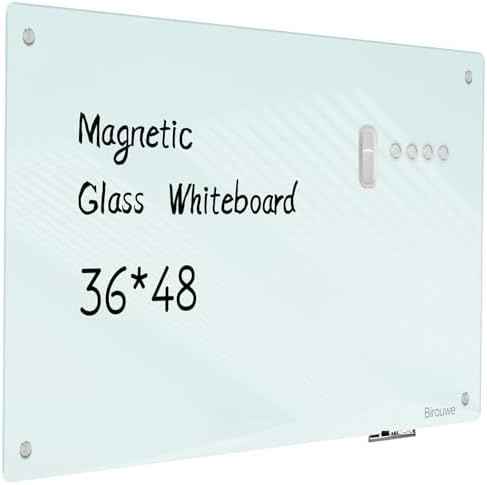 Magnetic Glass Whiteboard - Glass Dry Erase Board 48"x36" Large Frameless Board for Walls Office School and Home