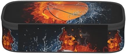 Basketball Pencil Box Black Kids Pencil Case for Boys Youth, Big Capacity Canvas Pen Pouch Marker Bag, Portable Travel Storage Box Desk Office Organizer, Sports-Themed Stationery Organization Bag