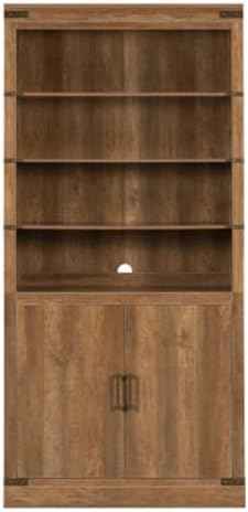83.4" Roman Column Bookcase with Double Door Cabinet, 5 Tiers Tall Bookshelf Shelves Storage Anti Tip Kit, Classic American European Modern Multi Style Design for Living Room Study Office, Vintage Oak