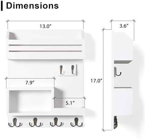 Key Holder for Wall, Wall Mounted Mail Organizer with 6 Metal Key Hooks, Key Racks for Home Entryway Decor, Luxury White