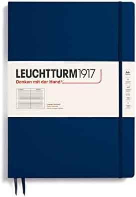 LEUCHTTURM1917 - Notebook Hardcover Master Slim A4+ - 123 Numbered Pages for Writing and Journaling (Navy, Ruled)