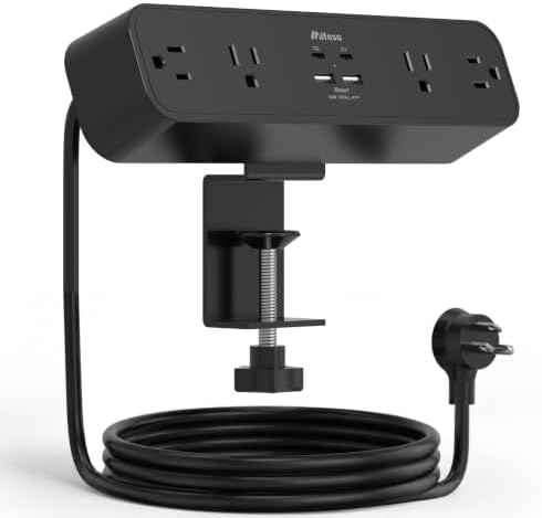 Mifaso Desk Clamp Power Strip 5FT, 40W USB C Fast Charging Station, Black