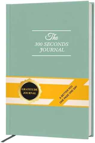Gratitude Journal for Women & Men – 300 Seconds Journal with Prompts for Mindfulness, Self Care & Positive Thinking, Daily Reflection, Light Green Linen Cover