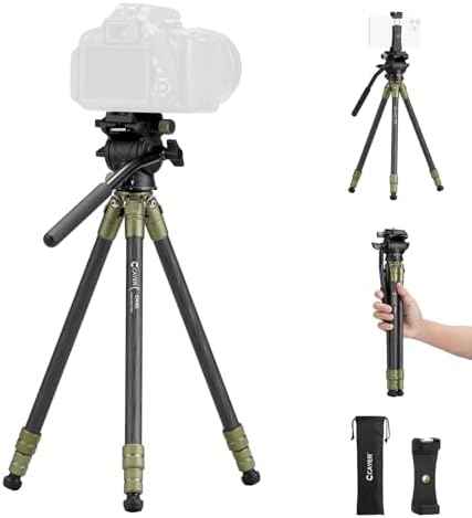Cayer CH10L Carbon Fiber Mini Tripod, 28" with S1 Fluid Head Travel Stand