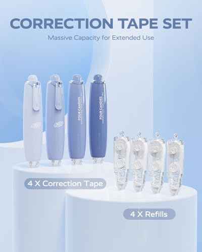 Four Candies Refillable Correction Tape, 4PCS White Tape with 4 Refills