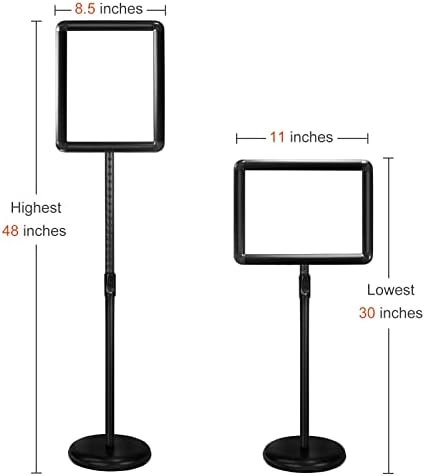 Heavy Duty Floor Sign Stand Adjustable Pedestal Sign Holder Stand, Poster Stand Aluminum Snap Open Frame for 8.5X11 Inches with Heavy Round Base, Both Vertical and Horizontal Sign Displayed