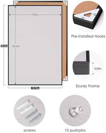 Fabric Bulletin Board 30x20 inches,Black Aluminum Framed Wall Pin Board