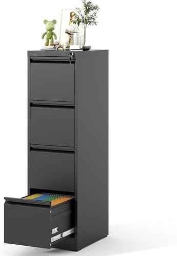 File Cabinet 4 Drawer with Lock, Vertical Filing Cabinets for Home Office, Metal Steel Storage Cabinet for Letter/Legal Size File, Assembly Required(Black)