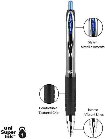 Uni-Ball Signo 207 Retractable Gel Pens, Medium Point, 0.7mm, Black & Blue Ink, 12 Pack (6 Black, 6 Blue), Fraud-Resistant uni Super Ink, Quick-Dry, Refillable