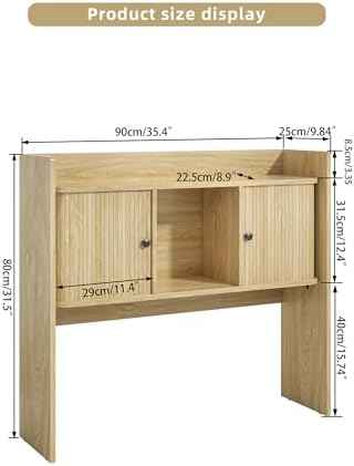 Fluted Desktop Bookshelf, 35.4 Inch x 31.5 Inch Wooden Desk Organizer, Desk Hutch with 2 Doors, Desktop Shelf Storage Rack, for Home, Office, Dorm, 2-Tier, Wood