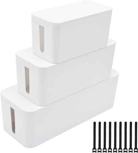 YaeCCC Cable Management Organizer Box Power Strips Hider Power Cords Hider for Desk, TV, Computer, USB Hub,Cords (Set of Three) White