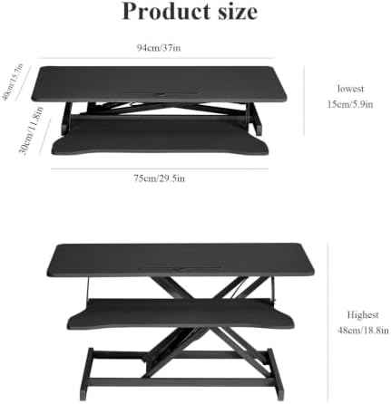 37" Desk Converter, Height Adjustable Stand Up Desk Converter, 2 Monitor Standing, Sit to Stand, Quick Sit to Tabletop, Riser Workstation with Wide Keyboard Tray