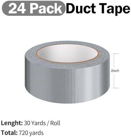 Eliamo 24 Pack Duct Tape, 2 Inch X 720 Yards Heavy Duty Waterproof Silver Duct Tape Bulk, Strong, Easy Tear, No Residue for Indoor Outdoor Repairs, DIY, Crafts