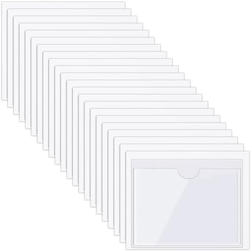 Chinco 50 Pack 3.1" x 3.9" Clear Adhesive Pockets, Index Card Pockets With Top Open Loading, Plastic Labels Holders for Organizing Storage Bins, Library Card, Drawer, and Protecting Your Cards