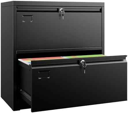 SUXXAN Lateral File Cabinet with Lock and Name Card Slots, 2 Drawer Metal Filing Cabinet for Home Office, Individual Locking System for Privacy, Heavy Duty Steel Storage for Letter/Legal Size